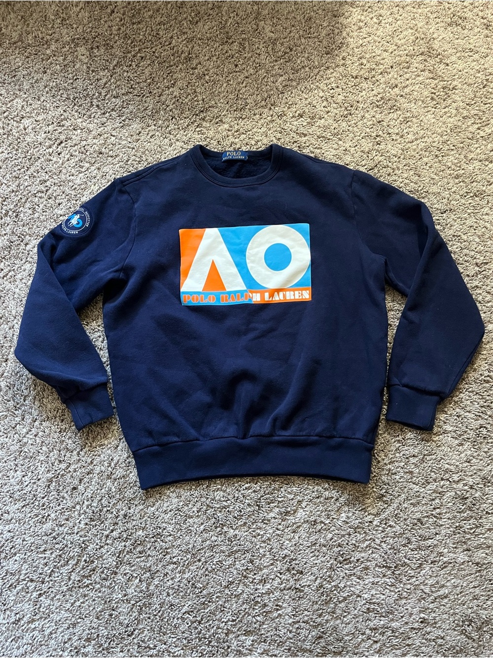 Polo Ralph Lauren Men’s Australian Open AO Fleece Crewneck Sweatshirt Navy Blue